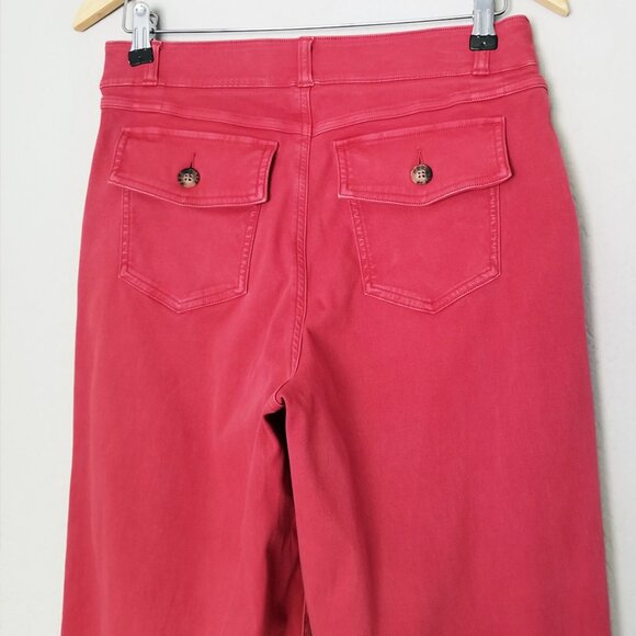 Spanx Stretch Twill Wide Leg Cropped Pants Wild Rose L Pull On Shaping Pockets - Picture 13 of 16